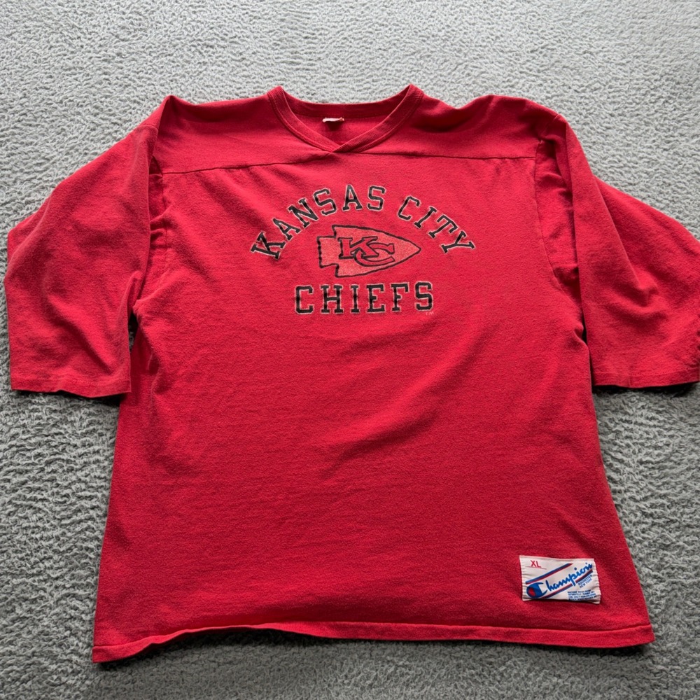 Champion Kansas City Chiefs Jersey Shirt Womens XL Red 3/4 Sleeve Vintage USA